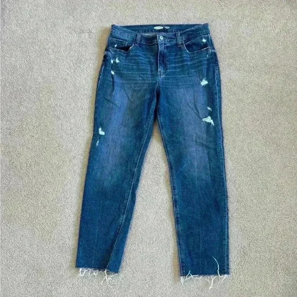 Old navy blue distressed boyfriend midrise jeans in size 4 - Picture 1 of 7